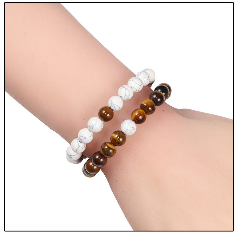 Set Bracelet Couples Distance Black White Natural Lava Stone Tiger Eye Beaded Yoga Bracelets for Men Women Elastic Rope Jewelry