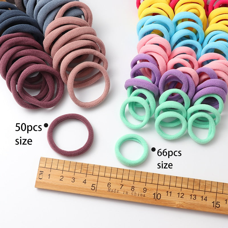 50pcs Girls Solid Color Big Rubber Band, Headwear Elastic Hair Bands, Girl Hair Accessories, Ornaments