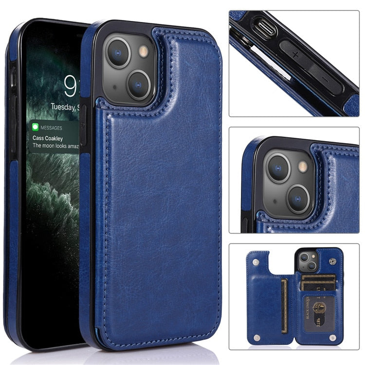 Luxus Slim Fit Premium Lederhülle für iPhone 14 13 11 12 Pro XS Max XR X SE 6S 6 7 8 Plus Brieftasche Kartenhalter Slots Flip Case