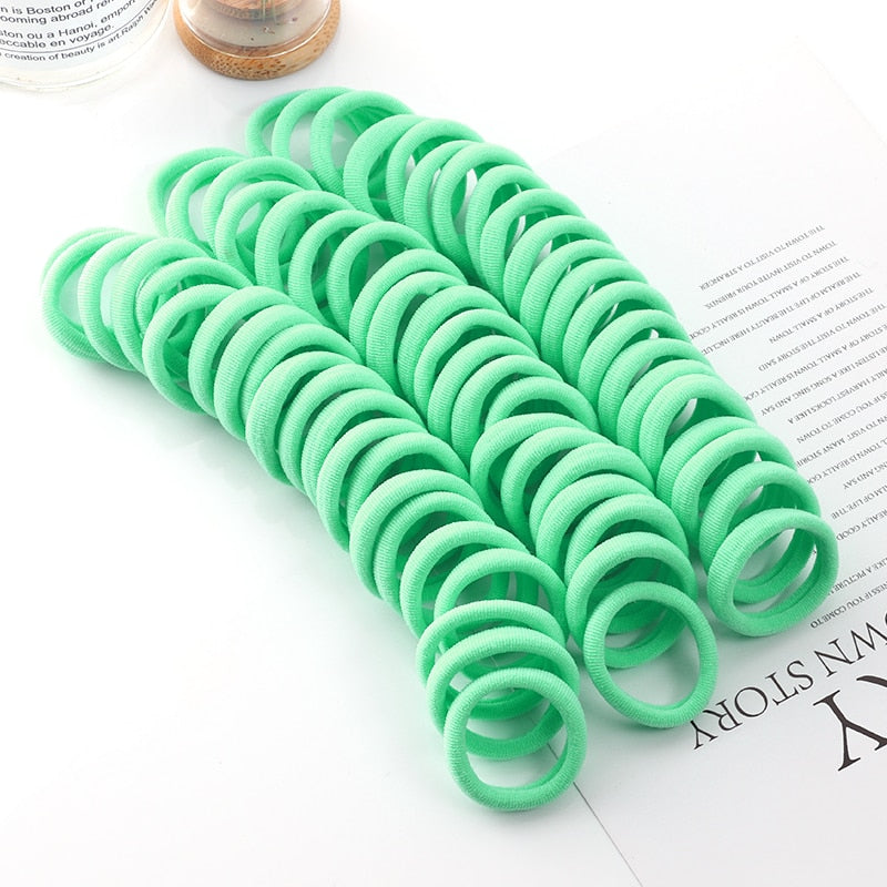 50pcs Girls Solid Color Big Rubber Band, Headwear Elastic Hair Bands, Girl Hair Accessories, Ornaments