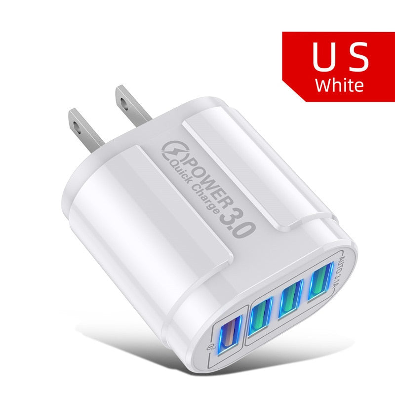 48W USB Charger Fast Charge QC 3.0 Wall Charging For iPhone 14 13 Samsung Xiaomi Mobile 4 Ports EU US Plug Adapter Travel