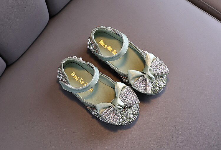 Children Leather Shoes Rhinestone Bow Princess Girls Party Dance Shoes Baby Student Flats Kids Performance Shoes