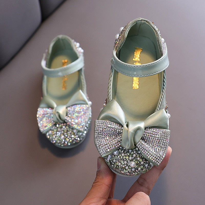 Enfants Chaussures En Cuir Strass Arc Princesse Filles Parti Chaussures De Danse Bébé Étudiant Appartements Enfants Performance Chaussures