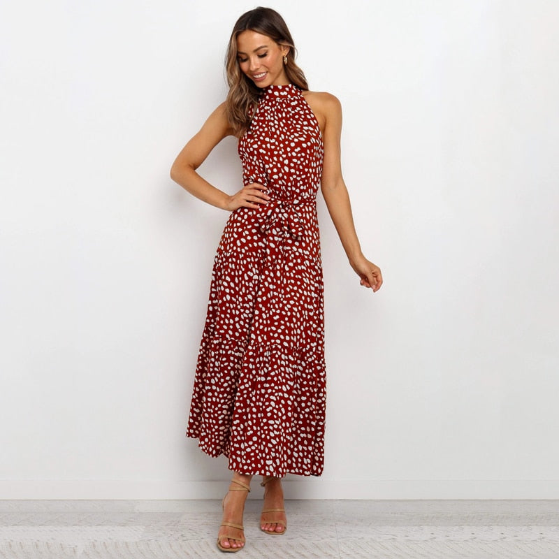 Sommer langes Kleid Polka Dot Freizeitkleider Schwarz Halfter trägerlos, gelbes Sommerkleid Urlaubskleidung für Frauen