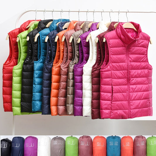 Sleeveless Women Ultra Light Down Vests Slim Jacket Girl Gilet Lightweight Windproof Warm Waistcoat Portable