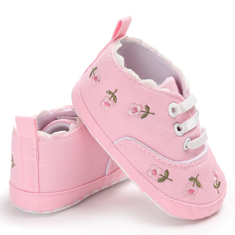 Summer Baby Infant Girl Soft Sole Crib Toddler Canvas Cute Flower Sneaker Shoes