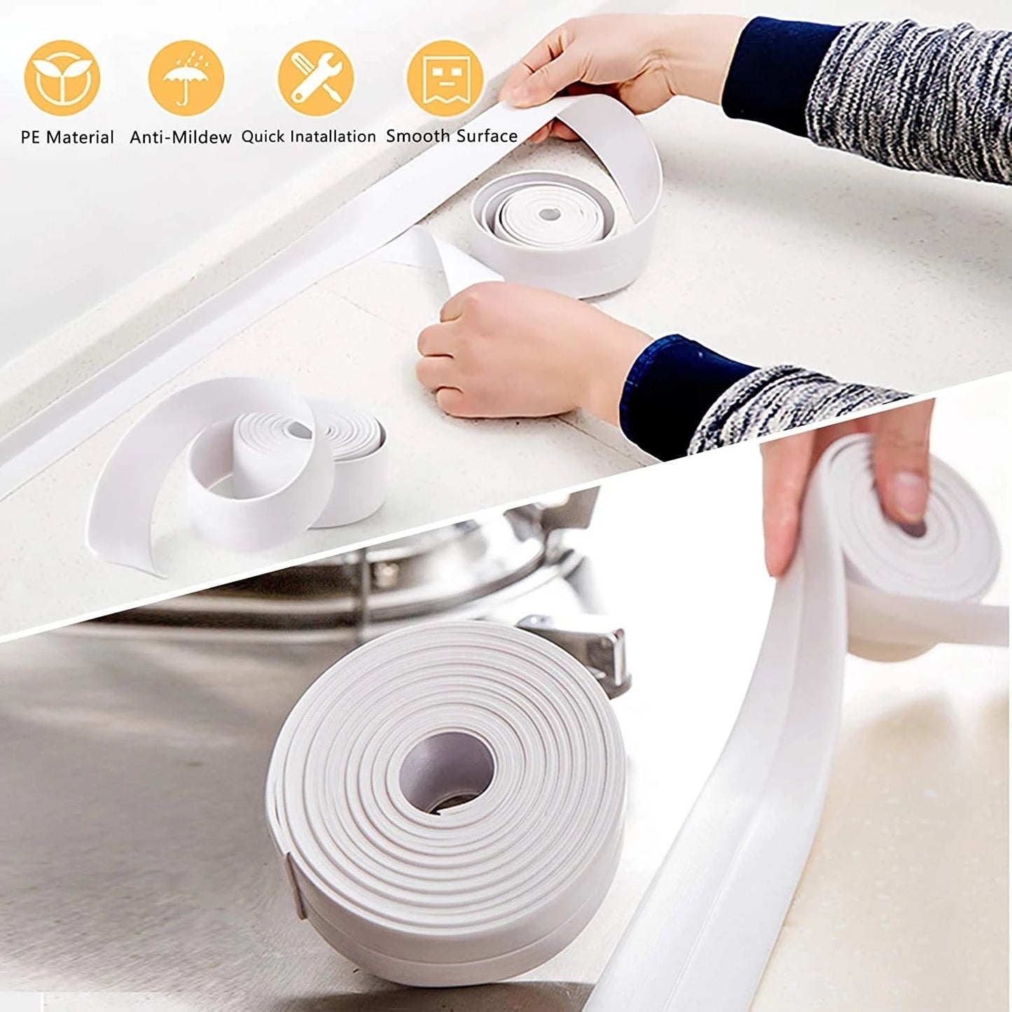 Bathroom Shower Sink Bath Sealing Strip Tape White PVC Self adhesive Waterproof Wall Sticker for Bathroom Kitchen