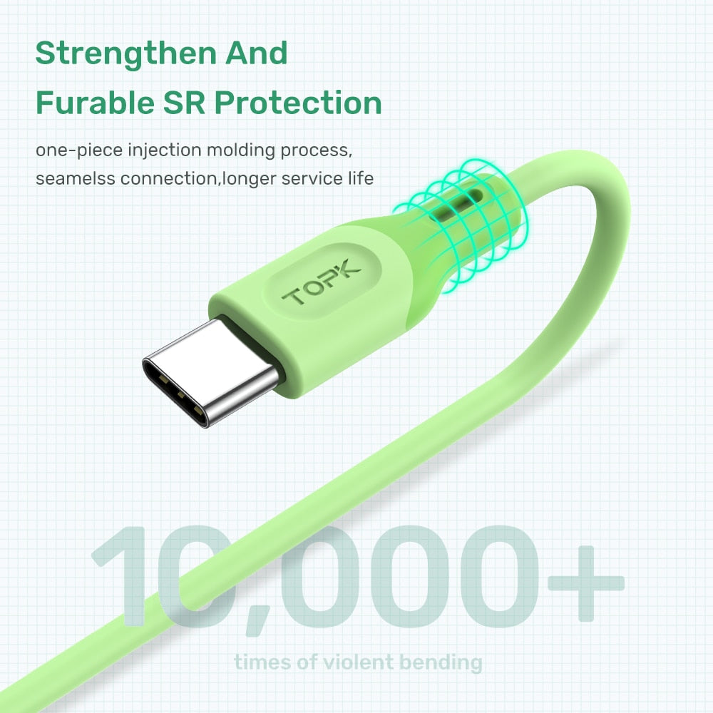 Micro USB Type C Cable, Fast Charging Liquid Silicone Mobile Phone Data Cable