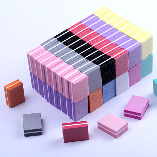 25/50pcs lot Double-sided Mini Nail File Blocks Colorful Sponge Nail Polish Sanding Buffer Strips Polishing Manicure Tools