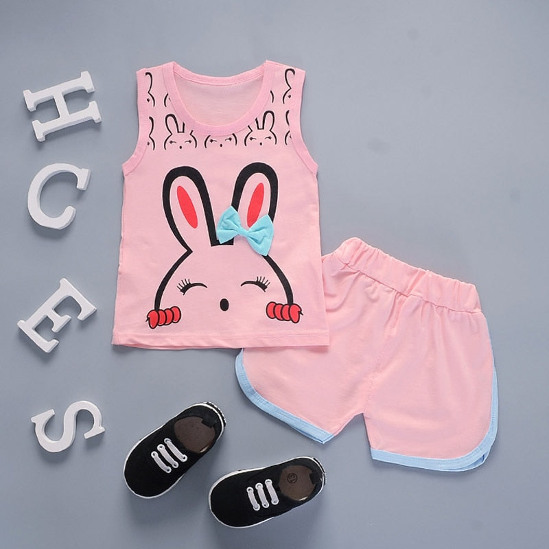 2 Pieces Cotton Girls Clothing Sets Summer Vest Sleeveless Children Sets Fashion Girls Clothes Suit Casual Floral Outfits