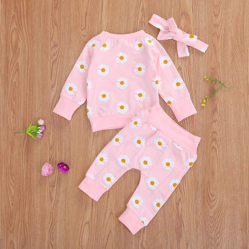 Enfant en bas âge nouveau-né bébé fille 0-24M, ensemble de vêtements d'automne marguerite haut en coton imprimé pantalons longs 2 pièces tenues