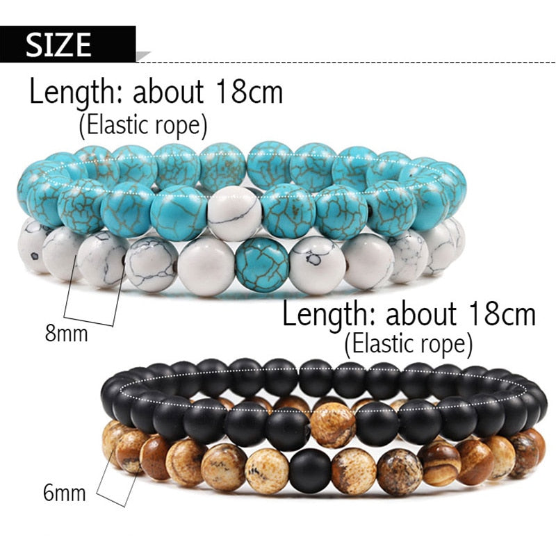 Set Bracelet Couples Distance Black White Natural Lava Stone Tiger Eye Beaded Yoga Bracelets for Men Women Elastic Rope Jewelry