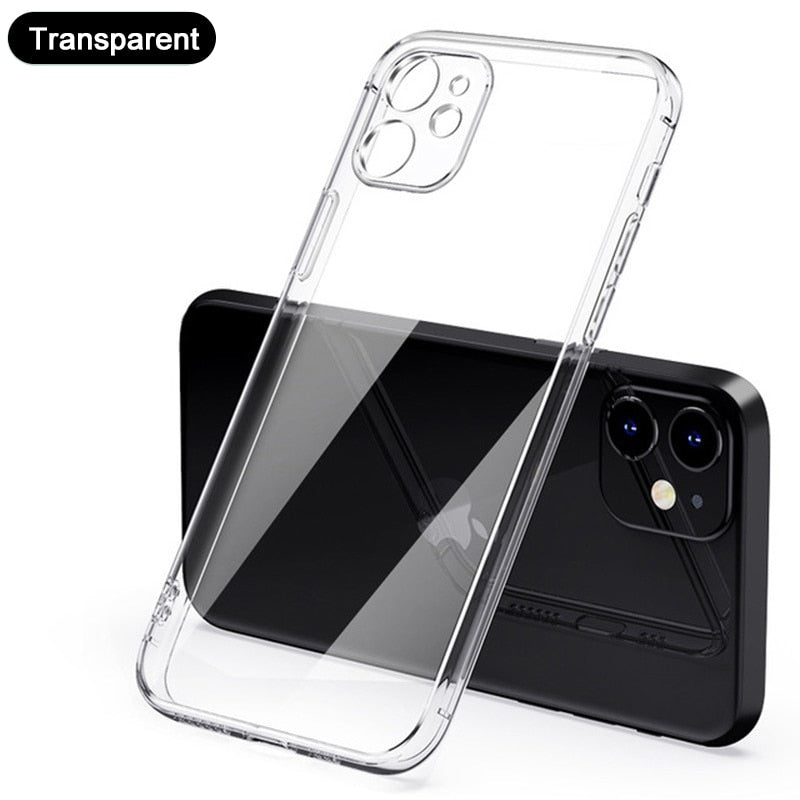 Luxury Plating Square Frame Silicone Transparent Case on For iPhone 11 12 13 14 Pro Max Mini X XR 7 8 Plus SE 3 Clear Back Cover