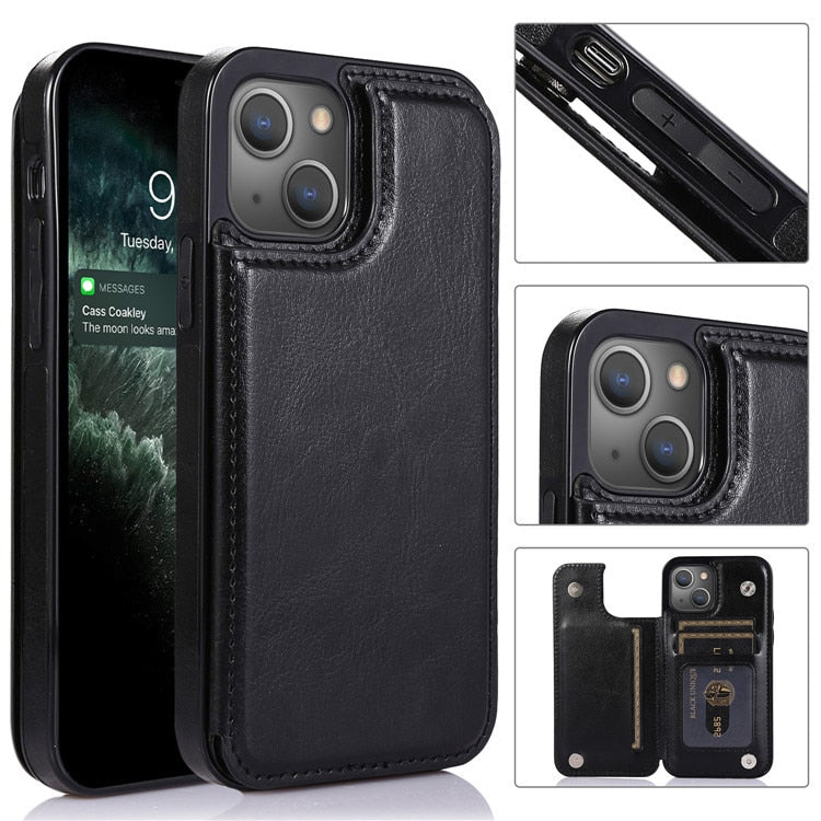 Luxury Slim Fit Premium Leather Cover For iPhone 14 13 11 12 Pro XS Max XR X SE 6S 6 7 8 Plus Wallet Card Holder Slots Flip Case