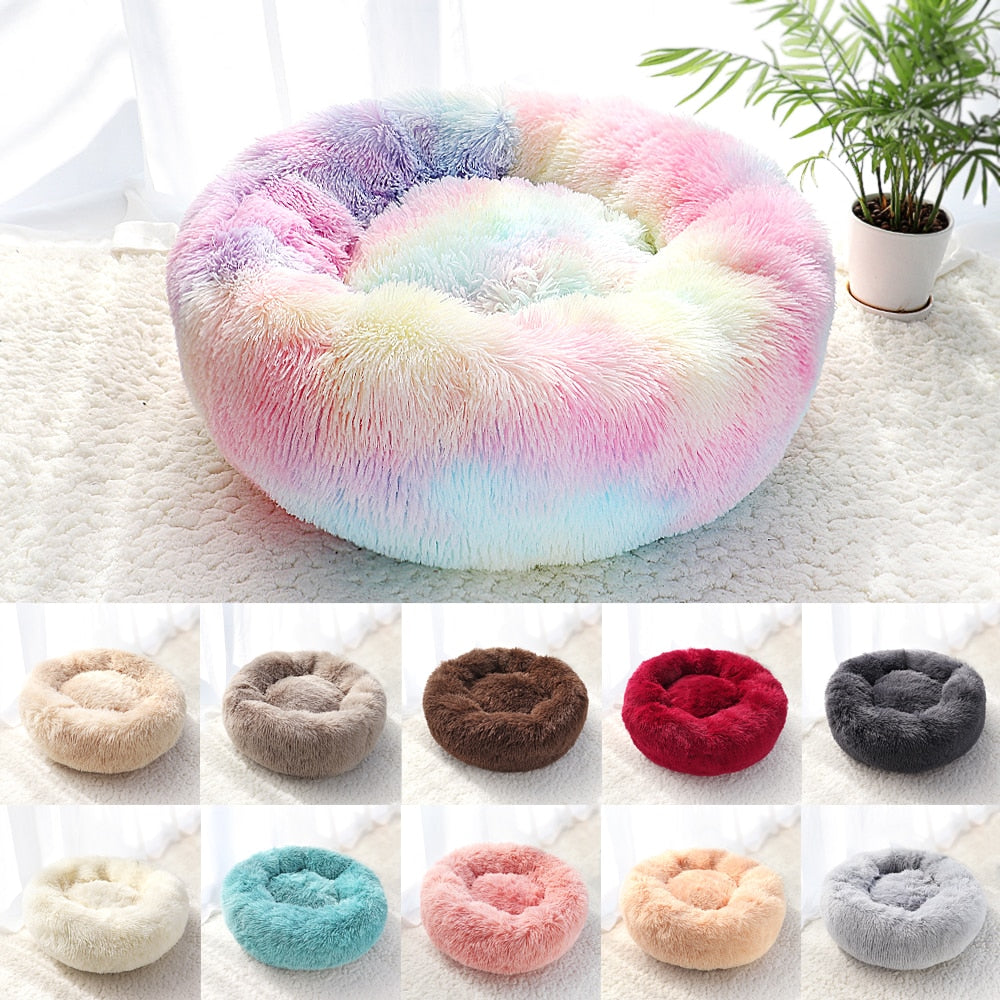 Lit pour chien de compagnie chaud polaire ronde chien chenil maison longue peluche hiver animaux de compagnie lits pour chien pour chiens de taille moyenne chats doux canapé coussin tapis