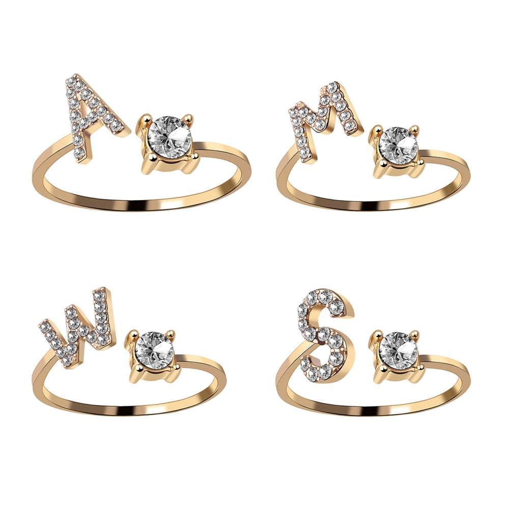 AZ Brief Einstellbare Öffnungsringe Für Frauen Paar Alphabet Name Männer Initialen Ring Männer Hochzeit Finger Schmuck anillos mujer