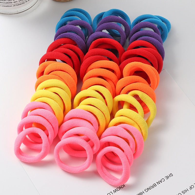 50pcs Girls Solid Color Big Rubber Band, Headwear Elastic Hair Bands, Girl Hair Accessories, Ornaments