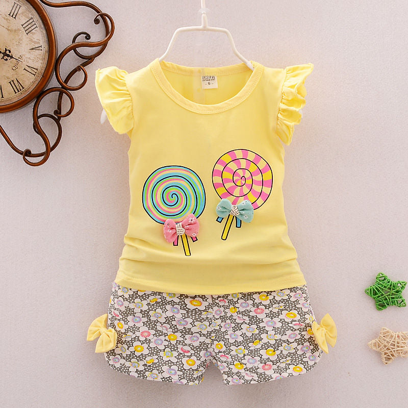 2 Pieces Cotton Girls Clothing Sets Summer Vest Sleeveless Children Sets Fashion Girls Clothes Suit Casual Floral Outfits