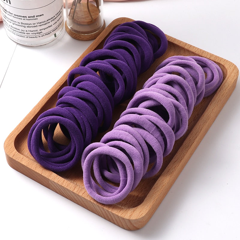 50pcs Girls Solid Color Big Rubber Band, Headwear Elastic Hair Bands, Girl Hair Accessories, Ornaments