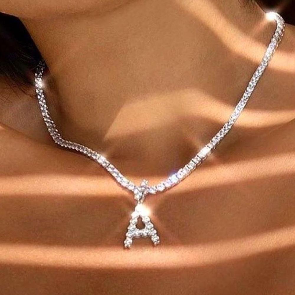 Caraquet Ice out AZ lettre pendentif initiale collier couleur argent Tennis chaîne collier ras du cou femme mode déclaration bijoux