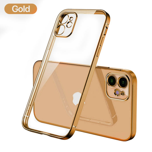 Luxe Placage Carré Cadre Silicone Transparent Pour iPhone 11 12 13 14 Pro Max Mini X XR 7 8 Plus SE 3 Couverture Arrière Transparente