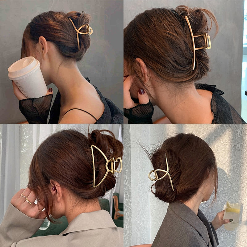 Neue Frauen Elegant Gold Silber Hohl Geometrische Metall Haar Klaue Vintage Haarspangen Stirnband Haarnadel Mode Haarschmuck