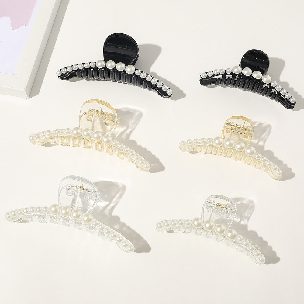 Hyperbole Big Pearls Acrylic Hair Claw Clips Big Size Makeup Hair Styling Barrettes for Women Hair Accessories