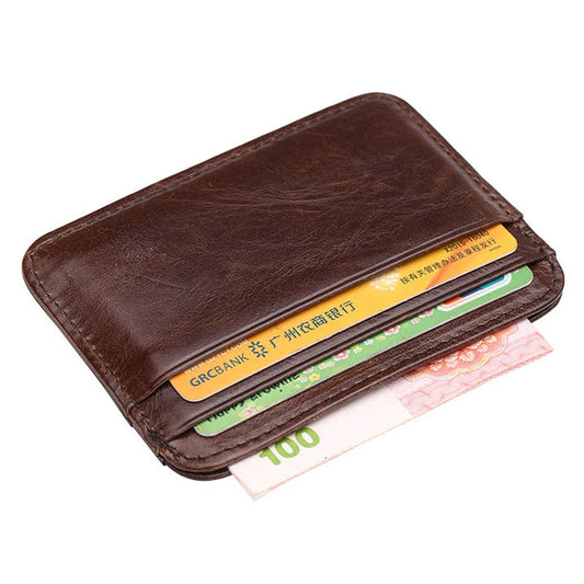 Thin Vintage Men's Genuine Leather Small Wallet, Slim Credit Card Holder, Money Bag. ID Card Case. Mini Wallet