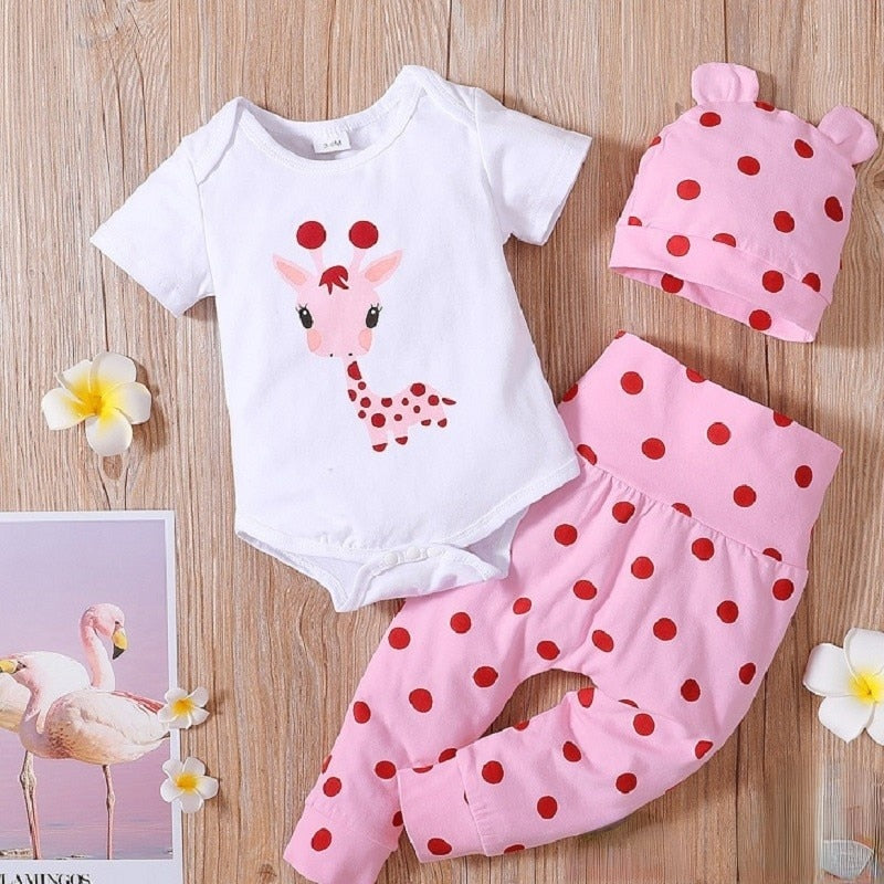 Frühling Herbst Baumwolle Neugeborenes Baby Mädchen Kleidung 0-3 Monate Polka Dot Unisex Säuglingskleidung Set Junge 3-teilige Kleidung mit Hut