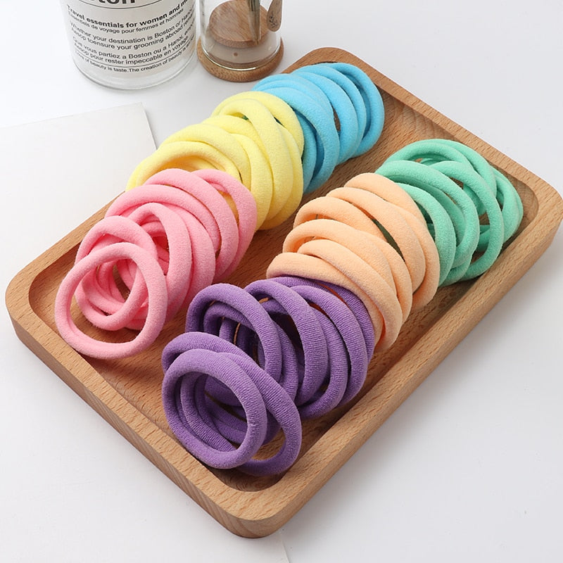 50pcs Girls Solid Color Big Rubber Band, Headwear Elastic Hair Bands, Girl Hair Accessories, Ornaments