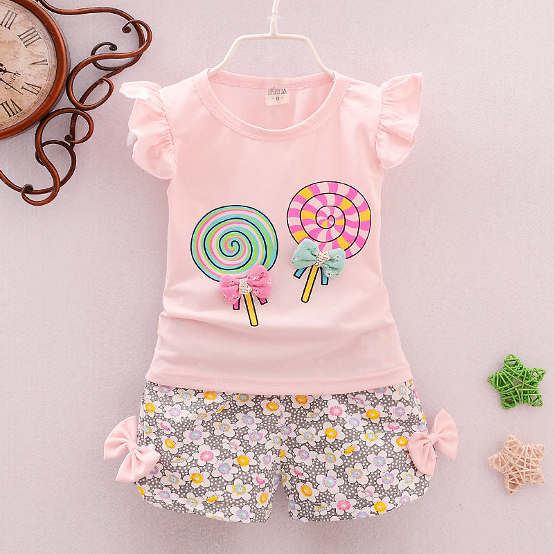 2 Pieces Cotton Girls Clothing Sets Summer Vest Sleeveless Children Sets Fashion Girls Clothes Suit Casual Floral Outfits