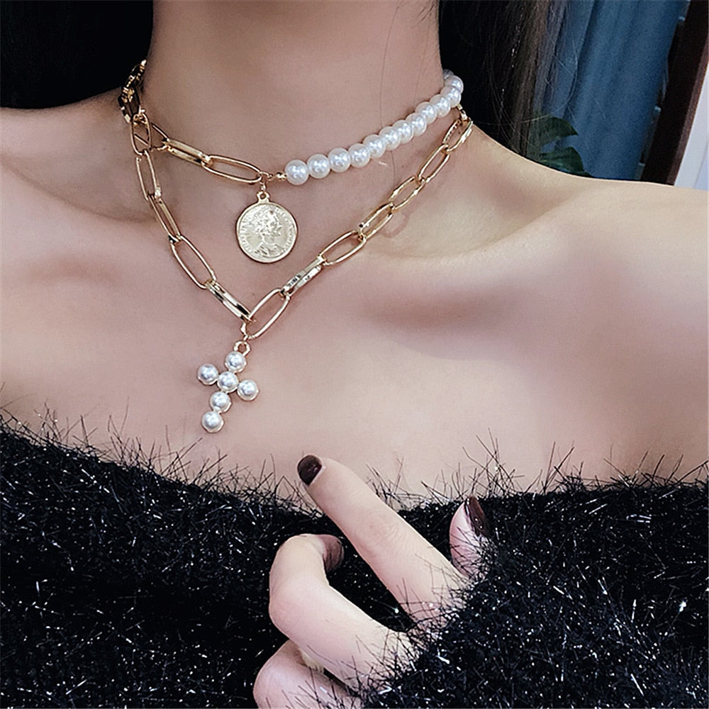 Élégant grand blanc Imitation perle collier ras du cou clavicule chaîne collier de mode pour les femmes collier de bijoux de mariage