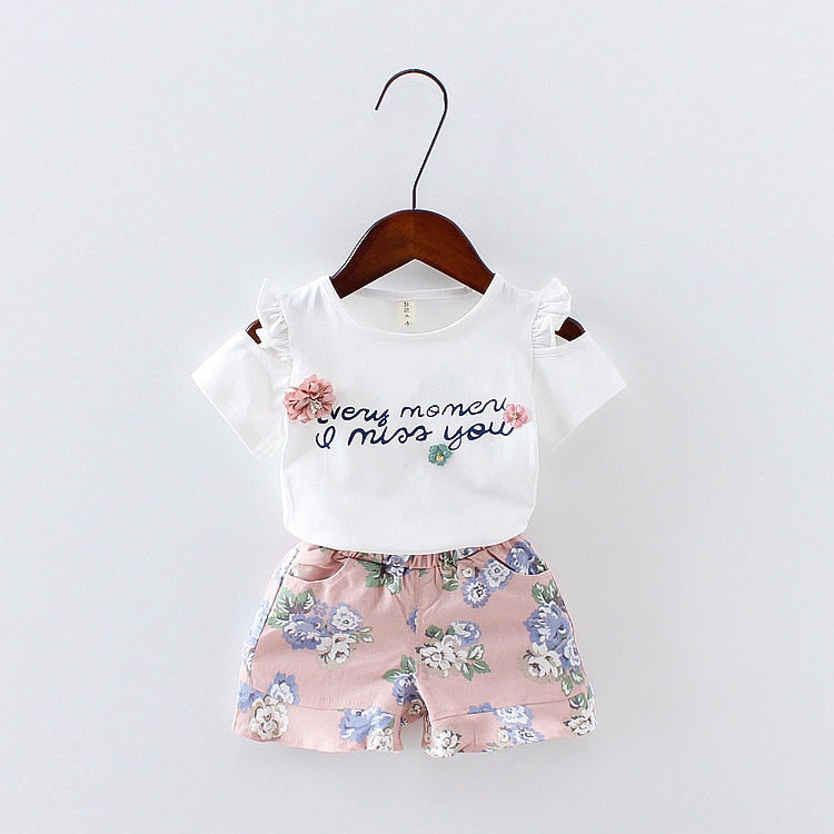 2 Pieces Cotton Girls Clothing Sets Summer Vest Sleeveless Children Sets Fashion Girls Clothes Suit Casual Floral Outfits