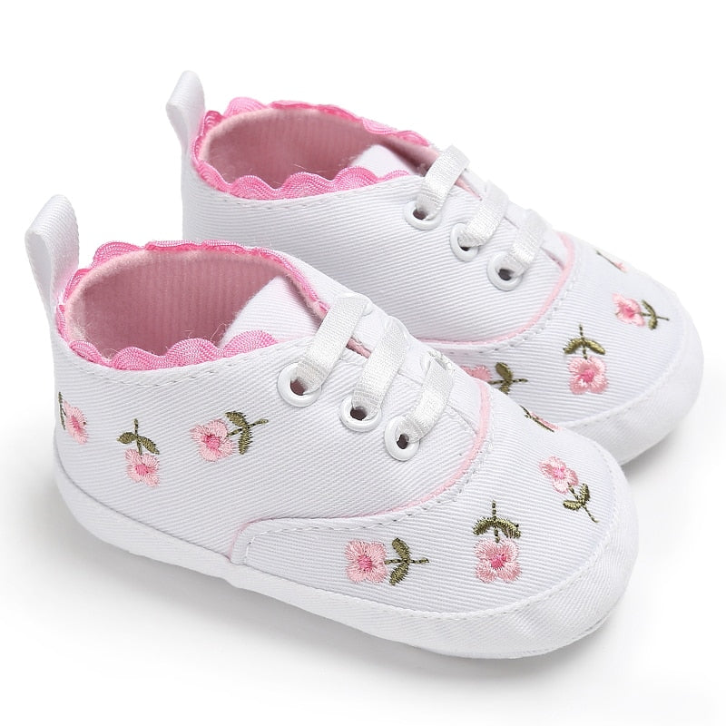 Summer Baby Infant Girl Soft Sole Crib Toddler Canvas Cute Flower Sneaker Shoes