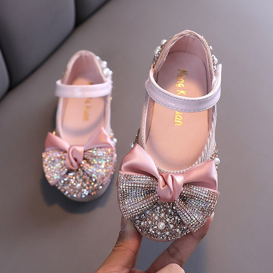 Enfants Chaussures En Cuir Strass Arc Princesse Filles Parti Chaussures De Danse Bébé Étudiant Appartements Enfants Performance Chaussures