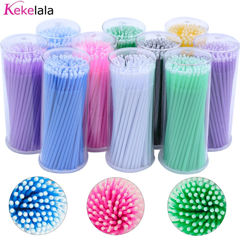 100 pièces/bouteille Extension de cils écouvillons de nettoyage cils ascenseur colle dissolvant applicateurs Microblade maquillage Micro brosses outil