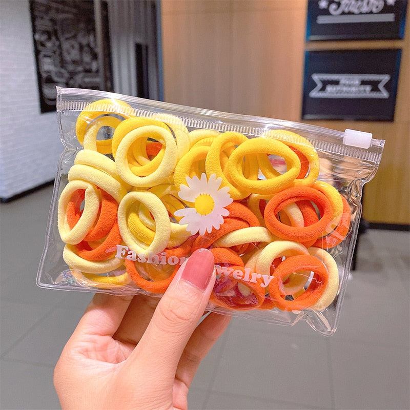 50/100 teile/satz Mädchen Bunte Nylon Kleine Elastische Haarbänder Kinder Pferdeschwanz Halter Scrunchie Stirnband Kinder Haarschmuck