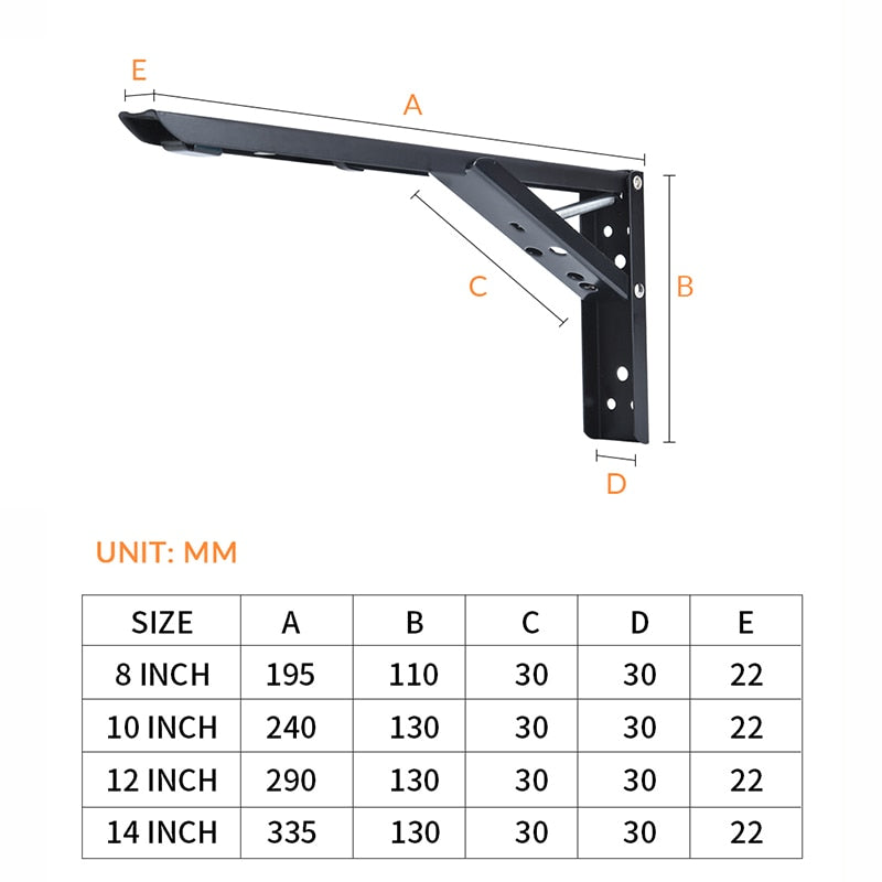 2PCS Triangle Folding Angle Bracket Heavy Support Adjustable Wall Mounted Bench Table Shelf Bracket Furniture Hardware