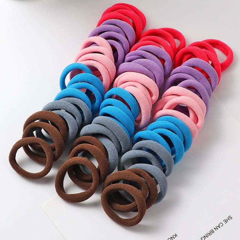 50pcs Girls Solid Color Big Rubber Band, Headwear Elastic Hair Bands, Girl Hair Accessories, Ornaments