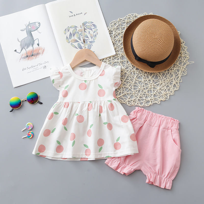 2 Pieces Cotton Girls Clothing Sets Summer Vest Sleeveless Children Sets Fashion Girls Clothes Suit Casual Floral Outfits