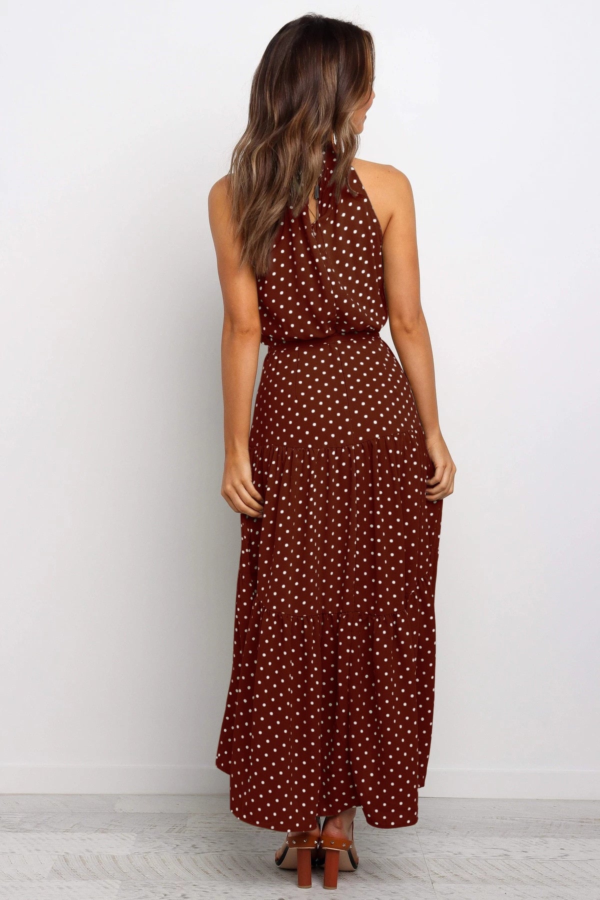 Sommer langes Kleid Polka Dot Freizeitkleider Schwarz Halfter trägerlos, gelbes Sommerkleid Urlaubskleidung für Frauen