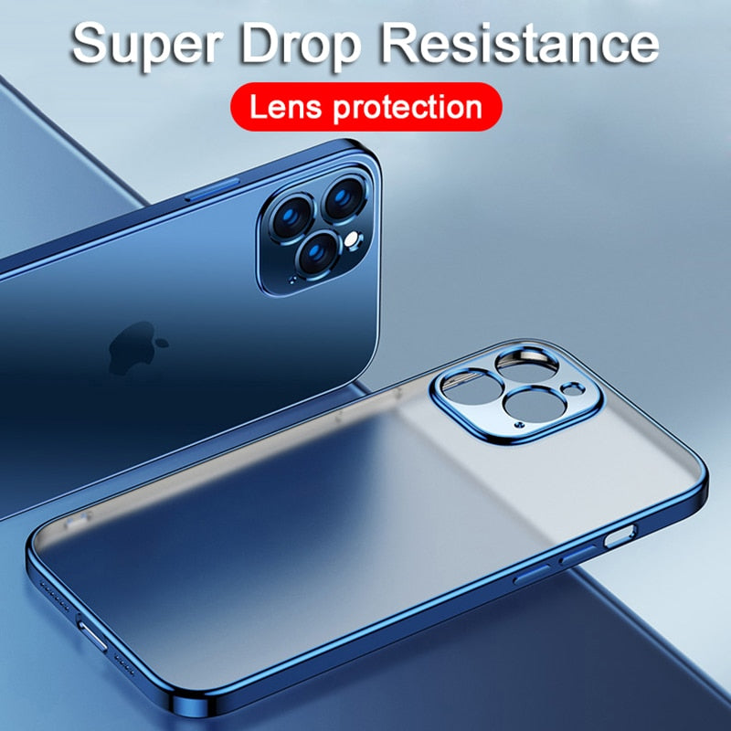 Luxusbeschichtung, quadratischer Rahmen, transparente Silikonhülle für iPhone 11 12 13 14 Pro Max Mini X XR 7 8 Plus SE 3, transparente Rückseite