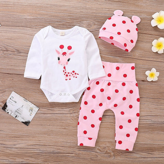 Printemps automne coton nouveau-né bébé fille vêtements 0-3 mois à pois unisexe infantile vêtements ensemble garçon 3 pièces vêtements avec chapeau