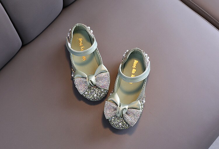 Children Leather Shoes Rhinestone Bow Princess Girls Party Dance Shoes Baby Student Flats Kids Performance Shoes