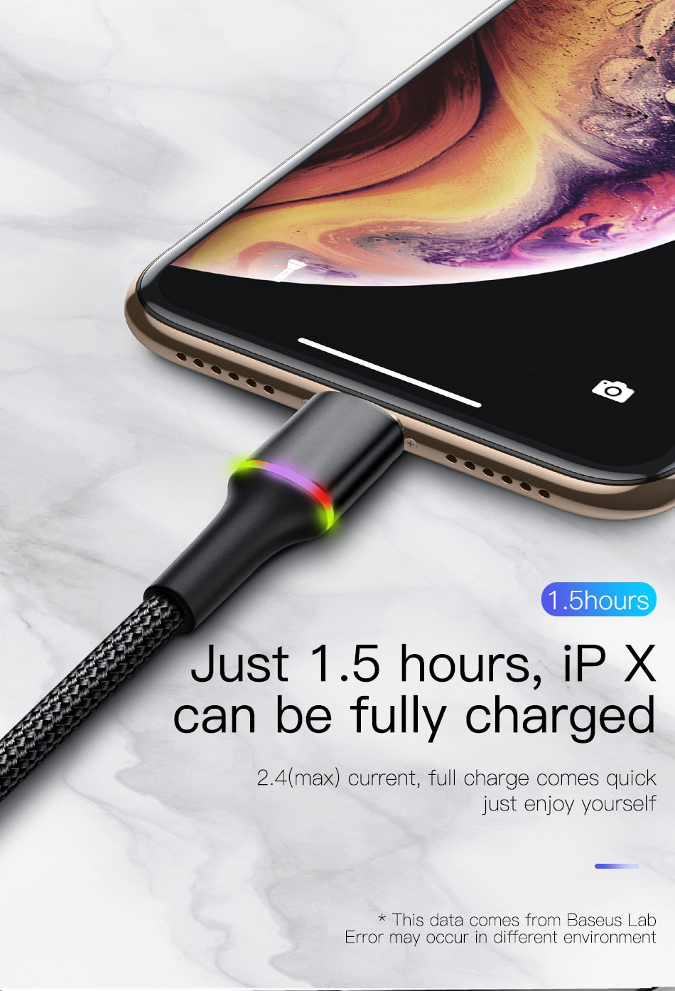 Câble USB Baseus pour iPhone 12 11 13 Pro XS Max Xr X 8 7 6 éclairage LED chargeur de Charge rapide câble de téléphone de Date pour cordon filaire iPad