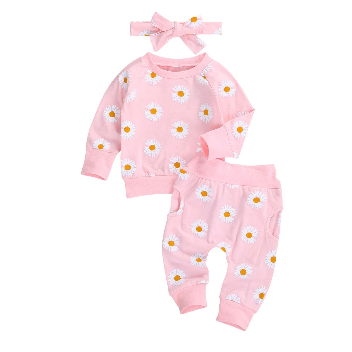 Enfant en bas âge nouveau-né bébé fille 0-24M, ensemble de vêtements d'automne marguerite haut en coton imprimé pantalons longs 2 pièces tenues