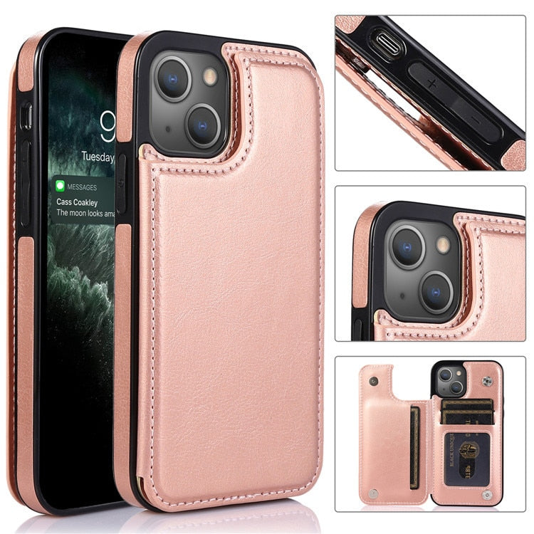 Luxus Slim Fit Premium Lederhülle für iPhone 14 13 11 12 Pro XS Max XR X SE 6S 6 7 8 Plus Brieftasche Kartenhalter Slots Flip Case