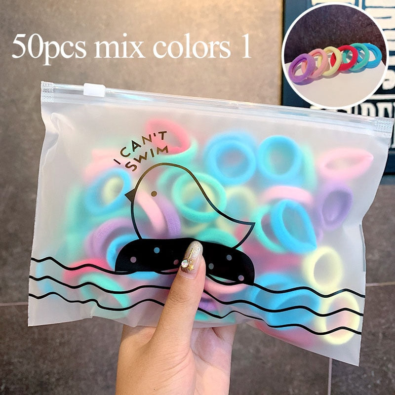 50/100 teile/satz Mädchen Bunte Nylon Kleine Elastische Haarbänder Kinder Pferdeschwanz Halter Scrunchie Stirnband Kinder Haarschmuck