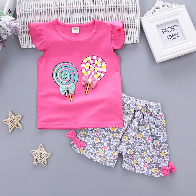 2 Pieces Cotton Girls Clothing Sets Summer Vest Sleeveless Children Sets Fashion Girls Clothes Suit Casual Floral Outfits