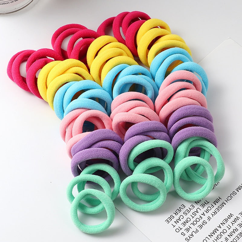 50pcs Girls Solid Color Big Rubber Band, Headwear Elastic Hair Bands, Girl Hair Accessories, Ornaments